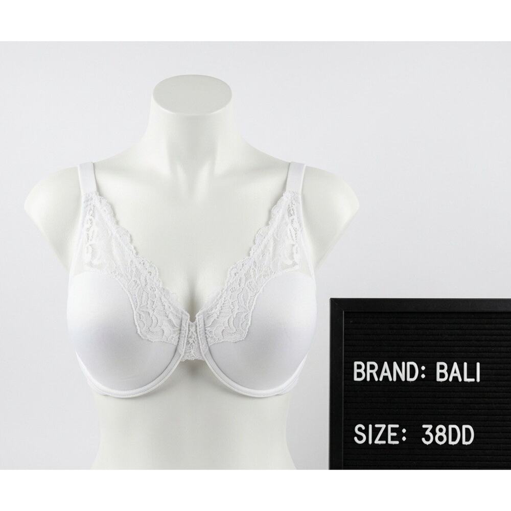Bali One Smooth U 38DD Bra White Comfort Stretch Lace Smoothing Underwire
